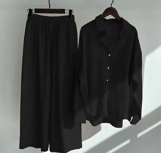 Women’s Co-ord Set – Relaxed Fit Shirt and Wide-Leg Trousers – Lightweight Feel