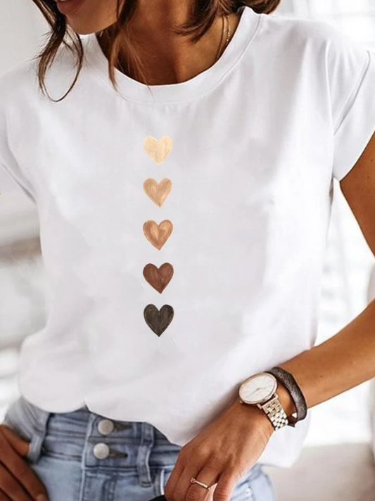 Women’s T-Shirt – Relaxed Fit – Soft Knit – Crew Neck – Heart Graphic Print