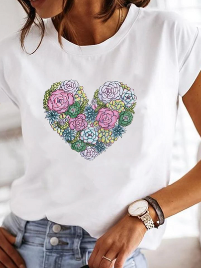 Women’s T-Shirt – Relaxed Fit – Soft Knit – Crew Neck – Heart Graphic Print