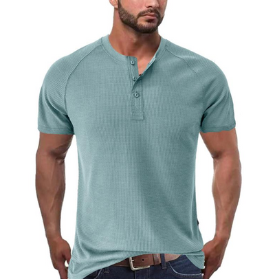 Men’s Henley Shirt - Waffle Knit - Short Sleeve - Breathable Regular Fit