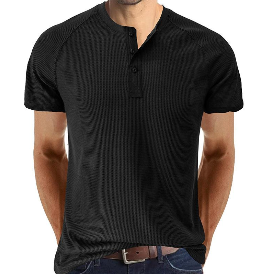Men’s Henley Shirt - Waffle Knit - Short Sleeve - Breathable Regular Fit