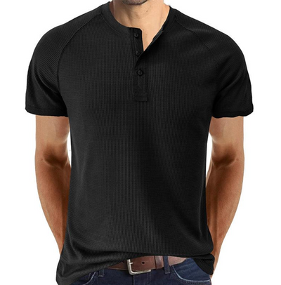 Men’s Henley Shirt - Waffle Knit - Short Sleeve - Breathable Regular Fit