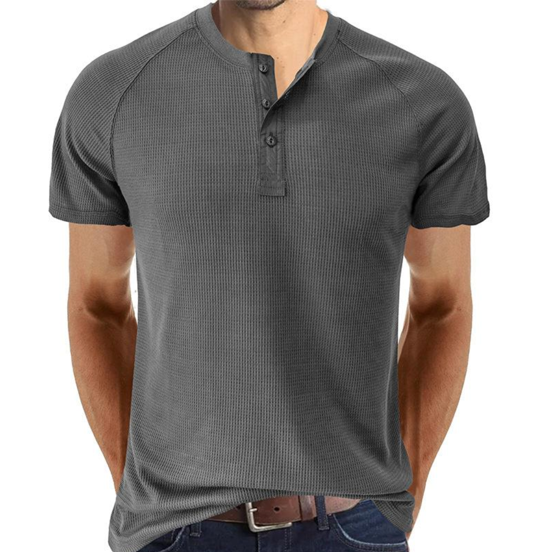 Men’s Henley Shirt - Waffle Knit - Short Sleeve - Breathable Regular Fit