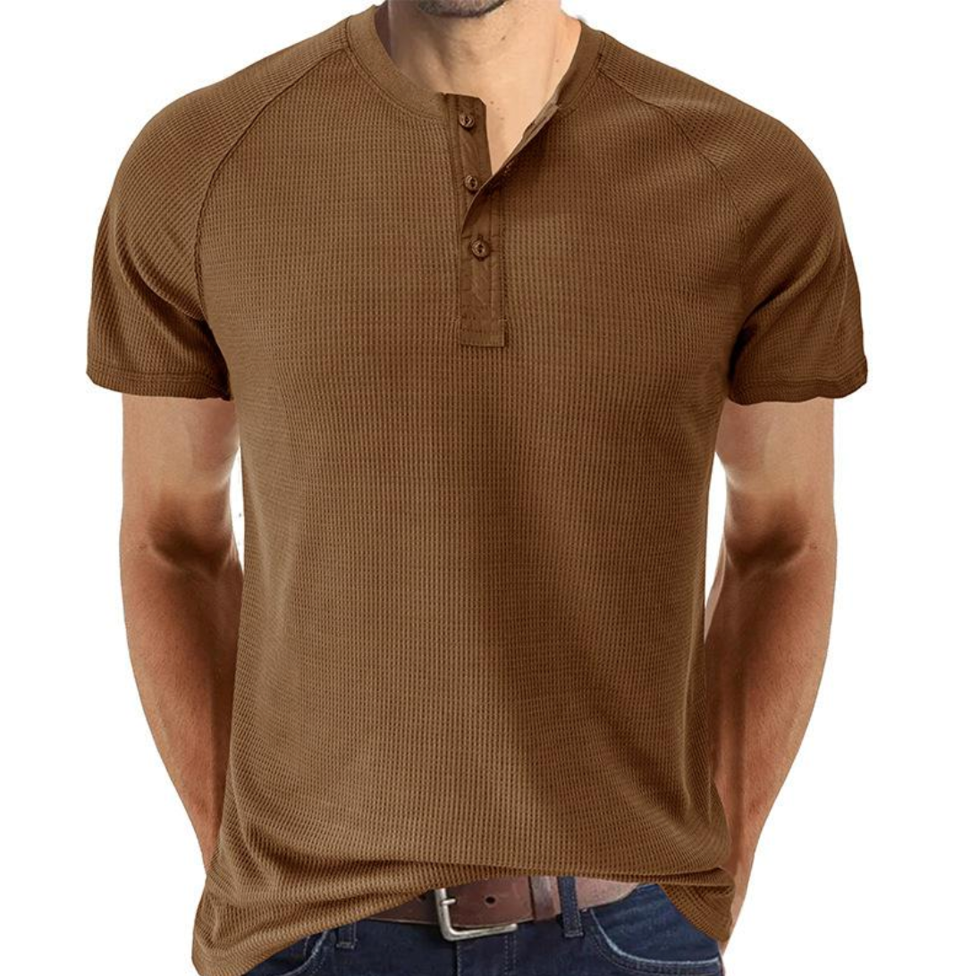 Men’s Henley Shirt - Waffle Knit - Short Sleeve - Breathable Regular Fit