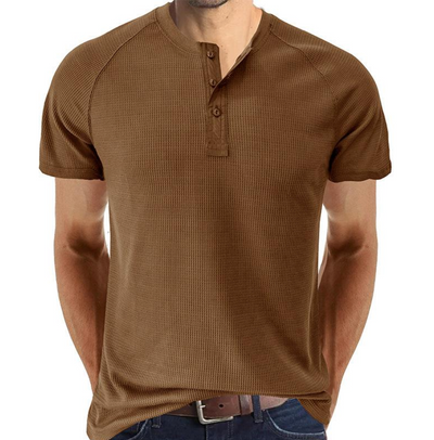 Men’s Henley Shirt - Waffle Knit - Short Sleeve - Breathable Regular Fit