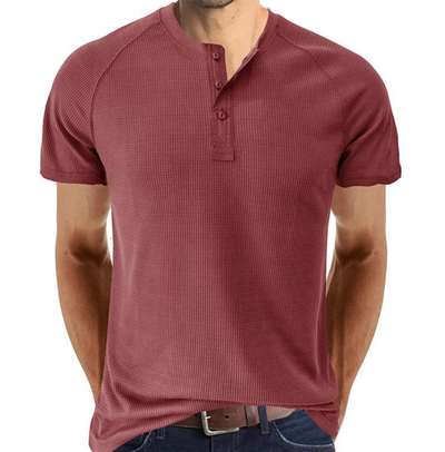 Men’s Henley Shirt - Waffle Knit - Short Sleeve - Breathable Regular Fit