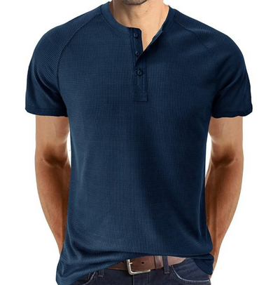 Men’s Henley Shirt - Waffle Knit - Short Sleeve - Breathable Regular Fit