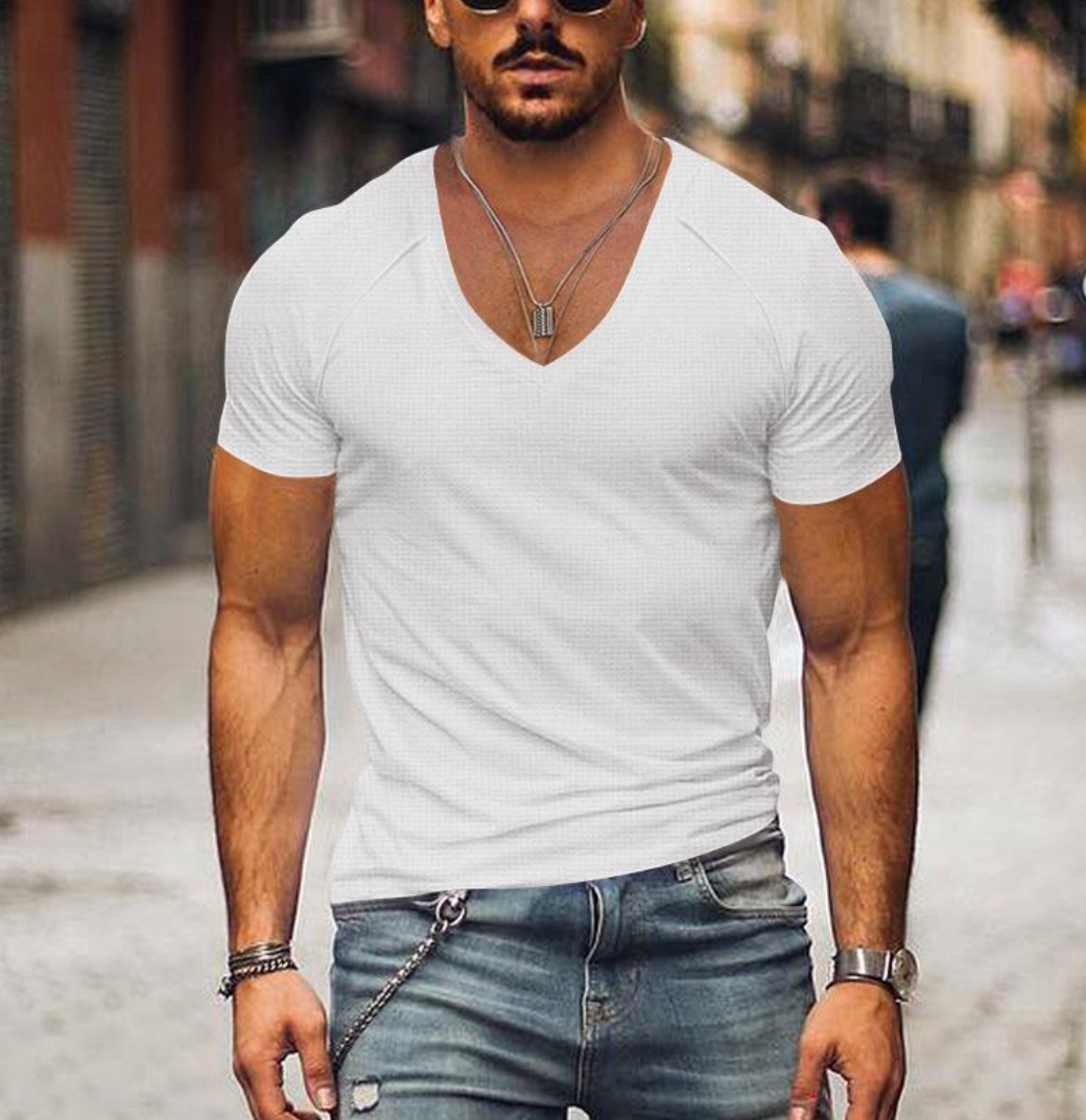 Men’s V-Neck T-Shirt - Slim Fit - Soft Breathable Casual Wear