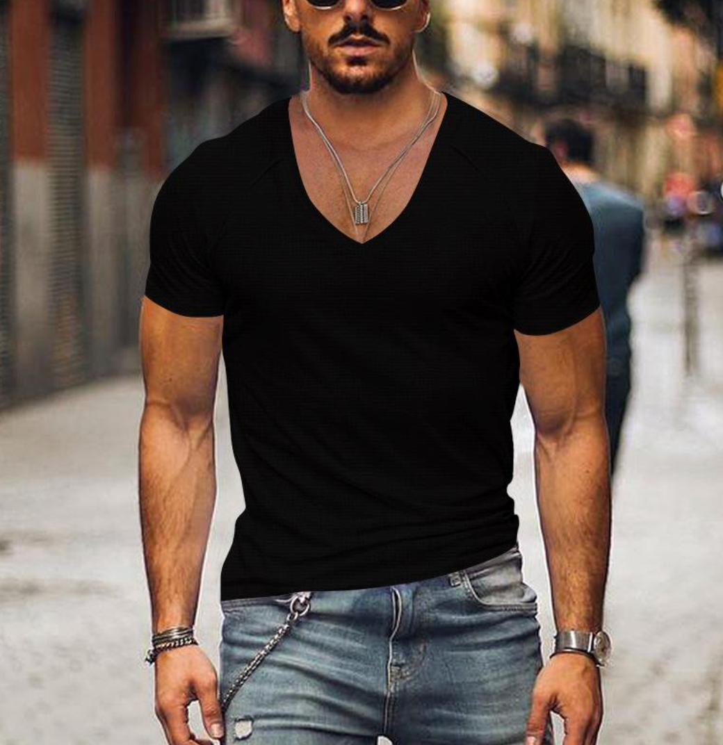 Men’s V-Neck T-Shirt - Slim Fit - Soft Breathable Casual Wear