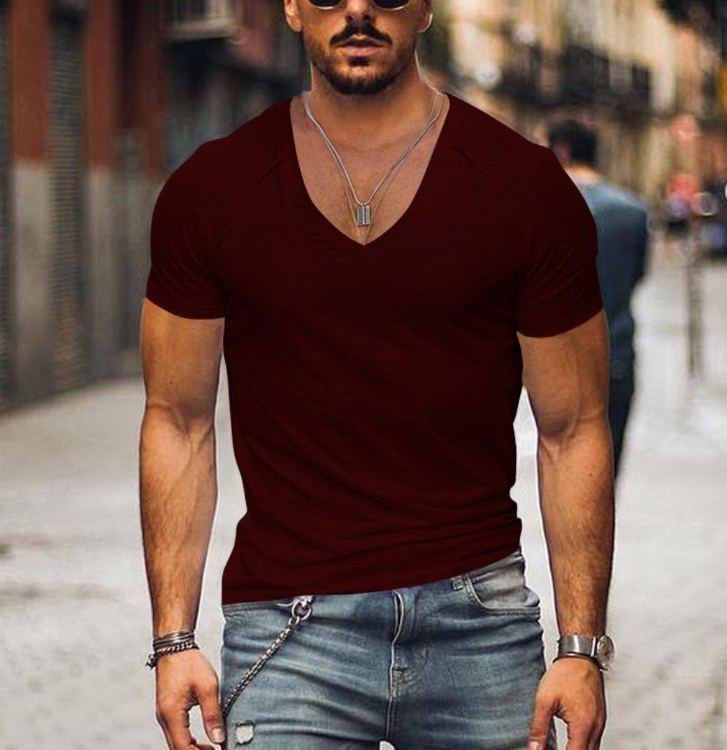 Men’s V-Neck T-Shirt - Slim Fit - Soft Breathable Casual Wear
