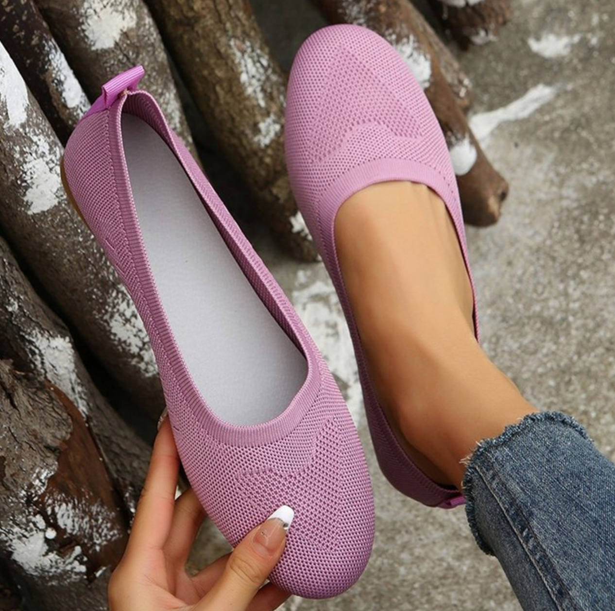 Women's Ballet Flats - Breathable Knitted Upper - Flexible Sole - Casual Comfort Wear