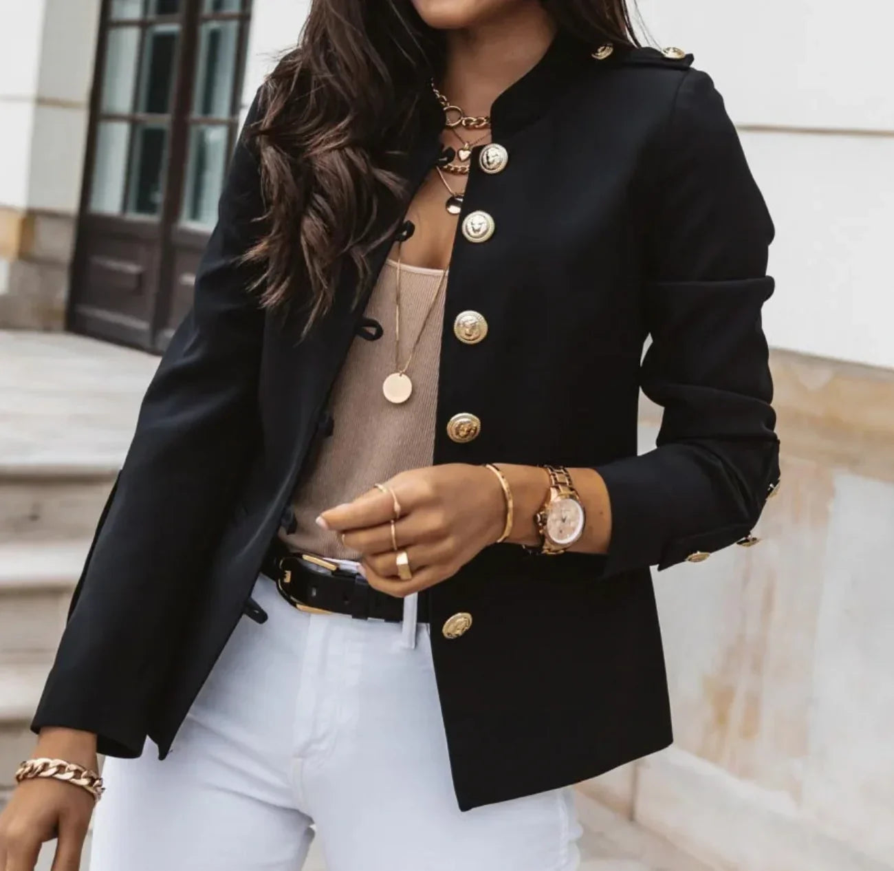 Modern button-down coat for women