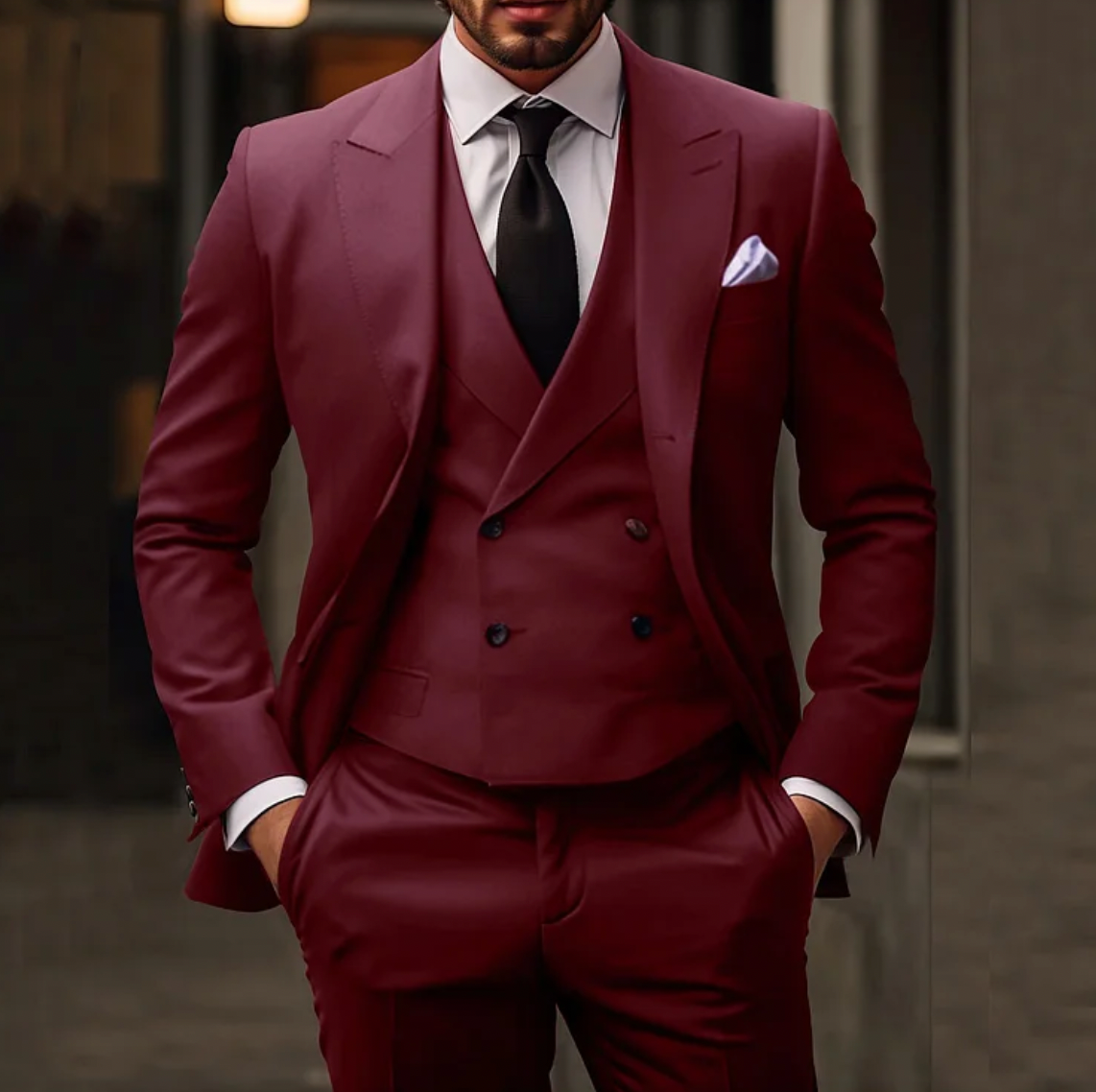 3-Piece Suit with Solid Business Blazer, Vest, and Trousers for Men