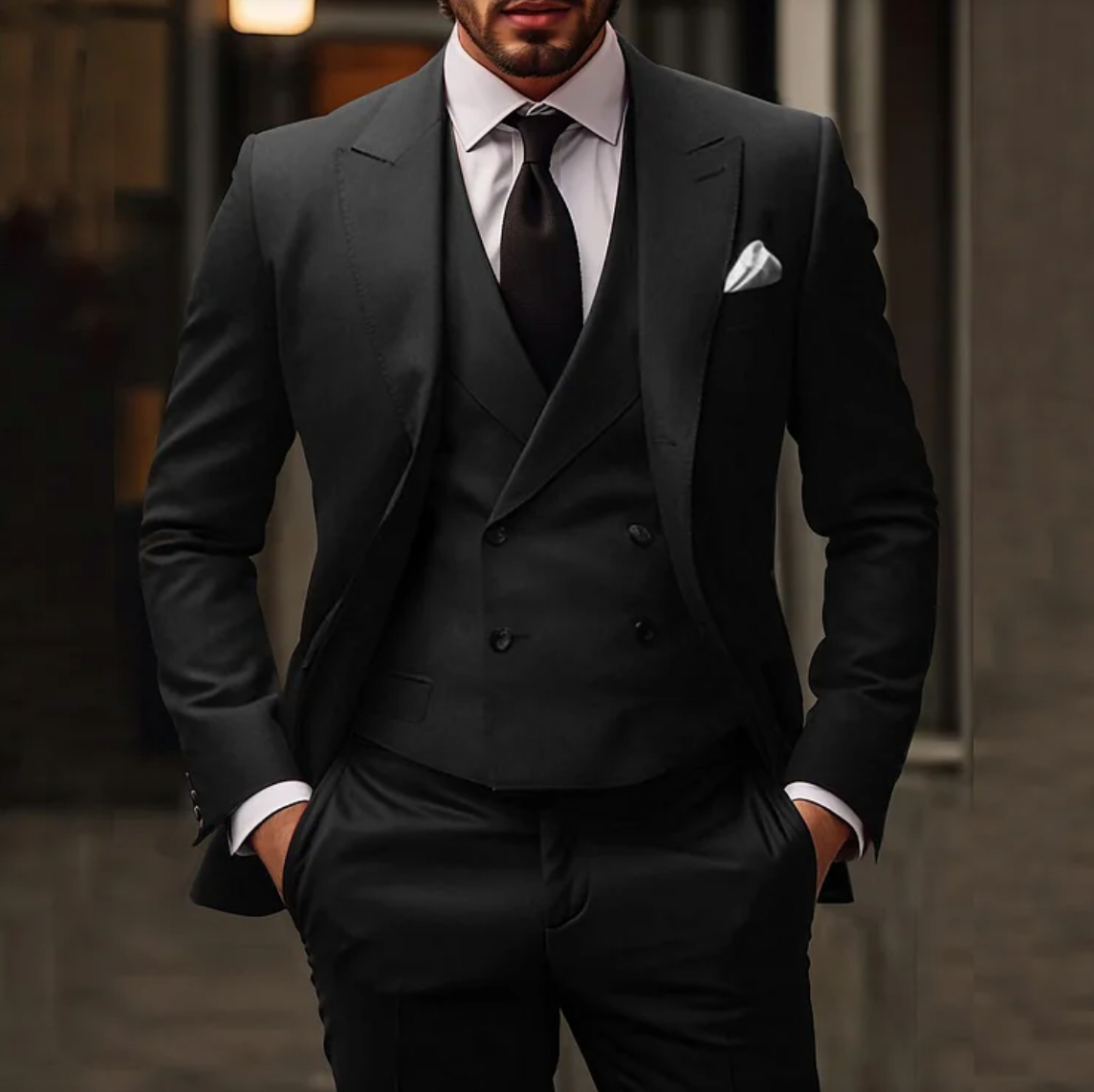 3-Piece Suit with Solid Business Blazer, Vest, and Trousers for Men