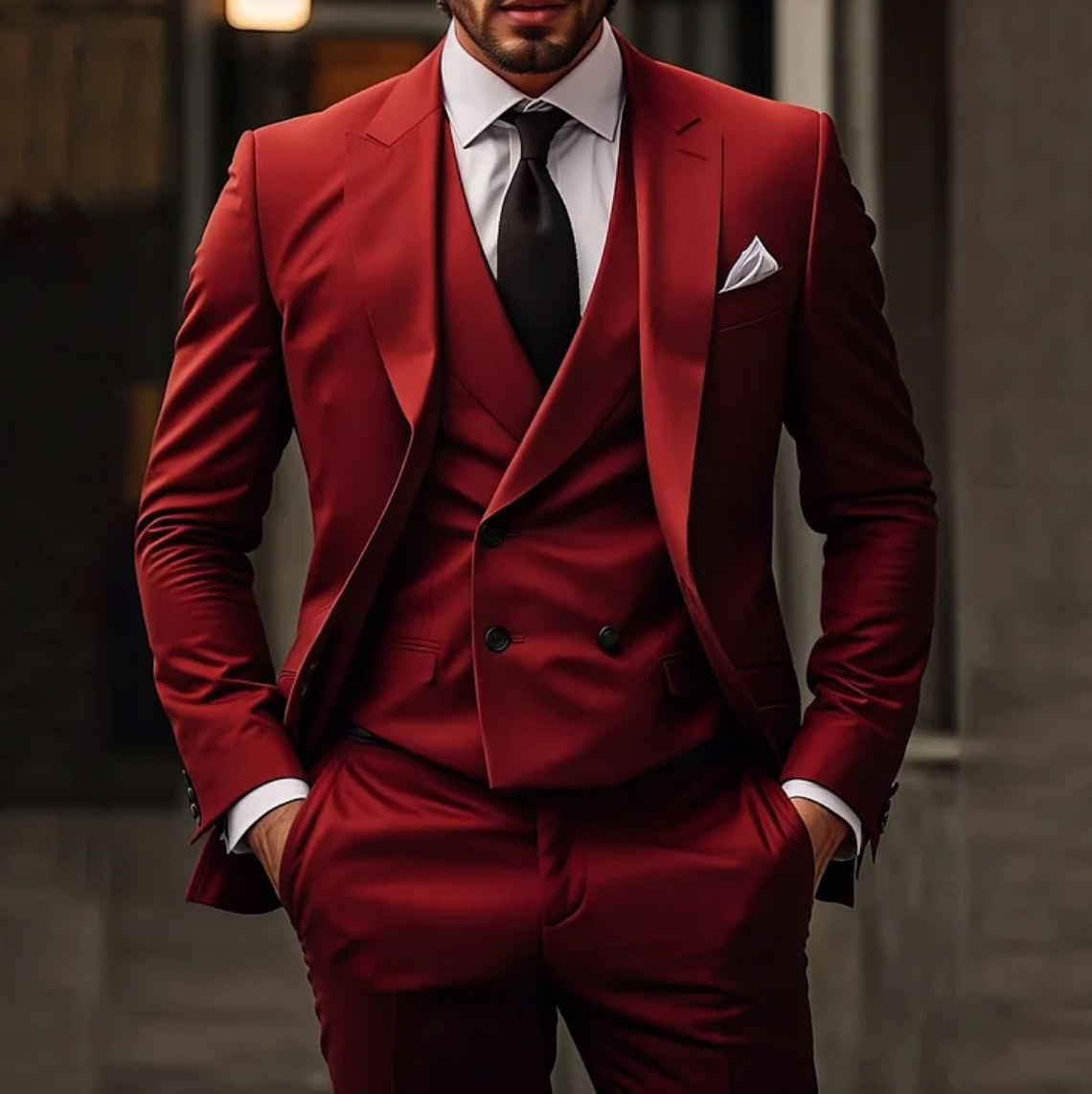 3-Piece Suit with Solid Business Blazer, Vest, and Trousers for Men