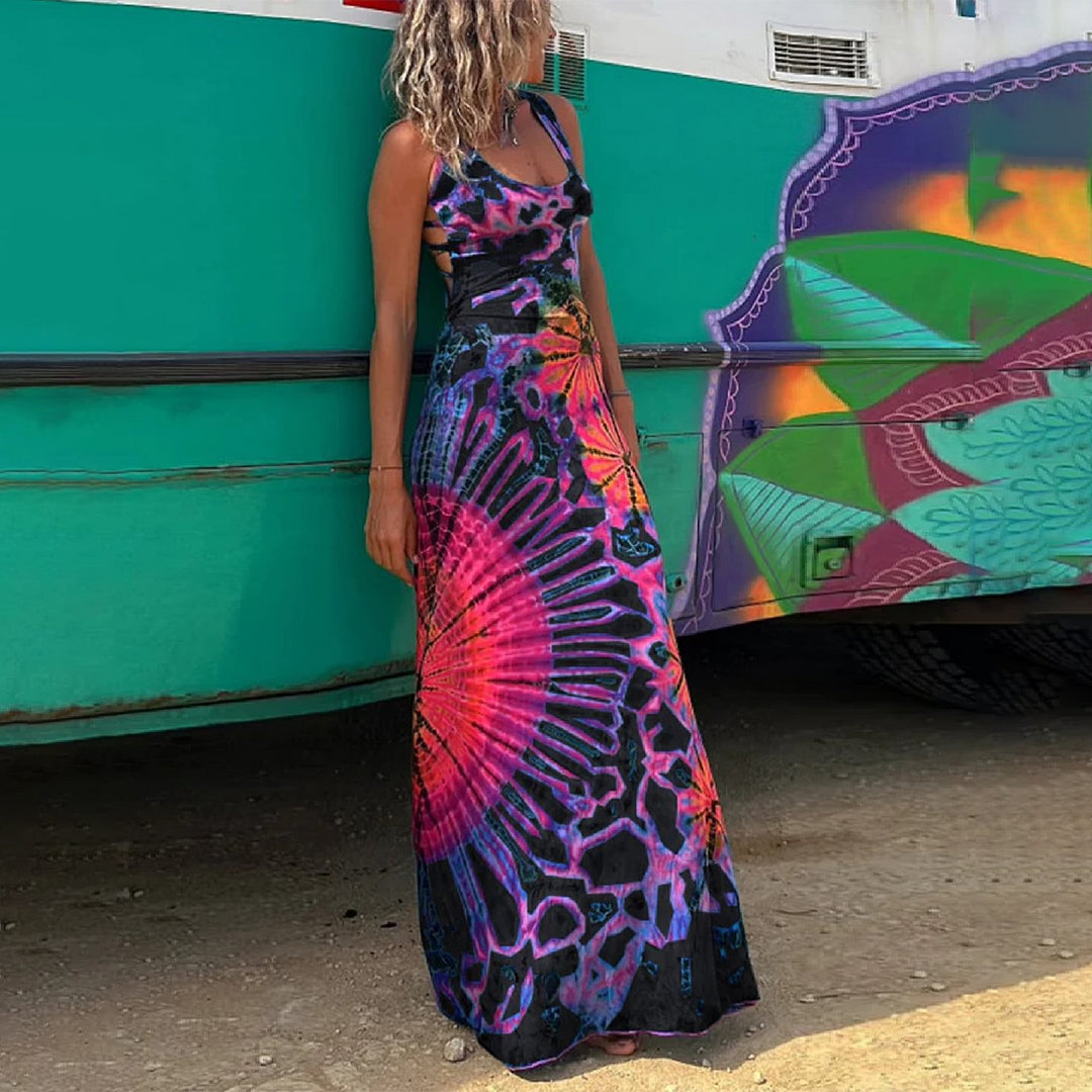 Women's Maxi Dress - Sleeveless Scoop Neck - Flowing Fit - Bold Graphic Print