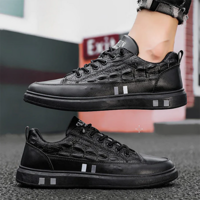 Men’s Sneakers - Quilted Leather - Low-Top Lace-Up - Cushioned Sole Stylish Casual Wear