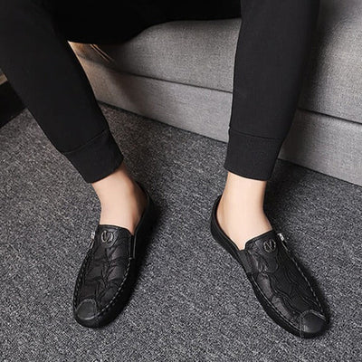 Men’s Slip-On Loafers – Leather – Moccasin Stitch – Metal Zip – Classic Fit