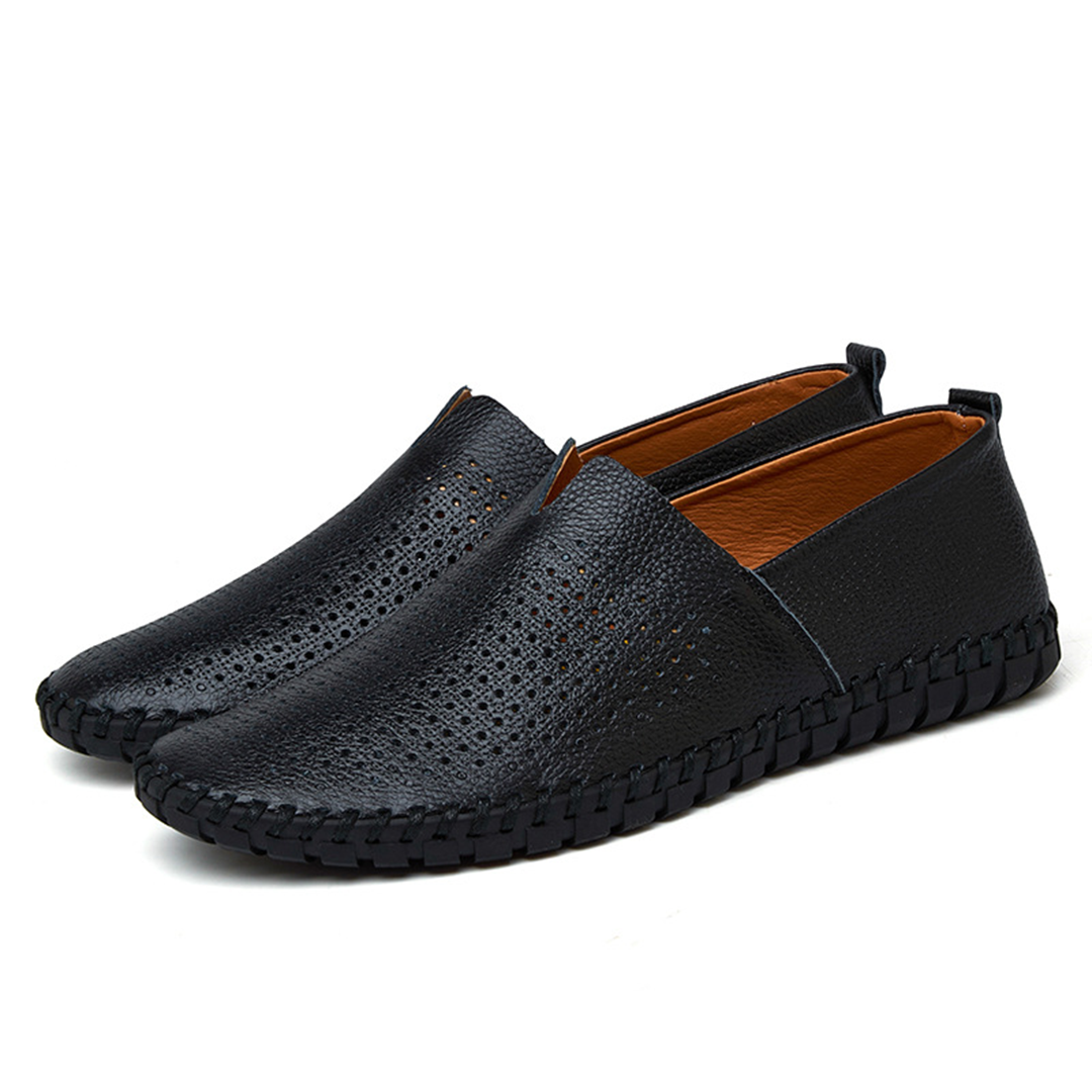 Men’s Leather Loafers – Slip-On – Pebbled Texture – Streamlined Fit – Formal Wear