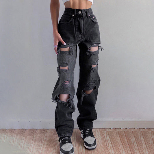 Ripped jeans for women with raw hem