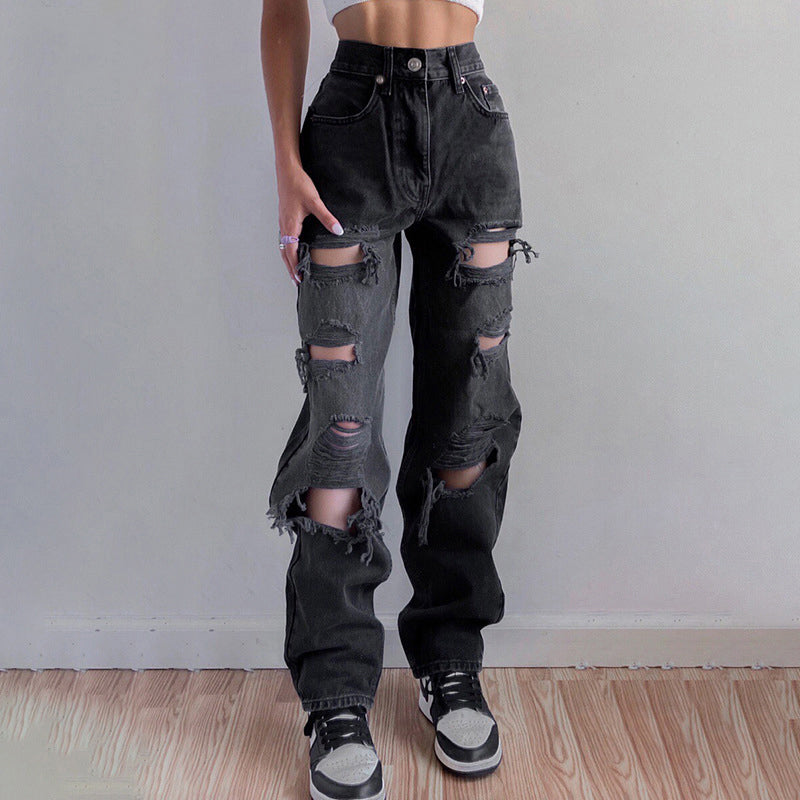 Ripped jeans for women with raw hem
