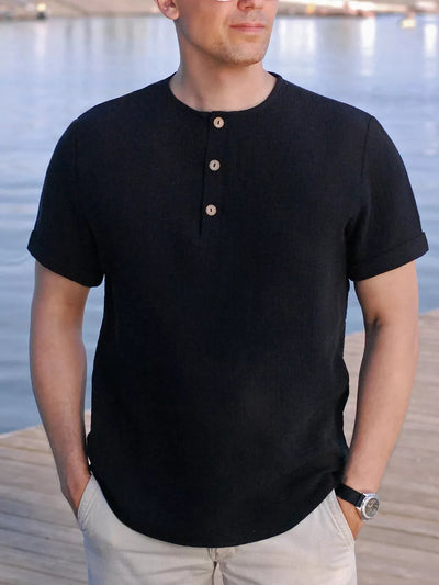 Men’s Henley T-shirt – Regular Fit – Soft Knit – Short Sleeve – Button Neck Casual Wear