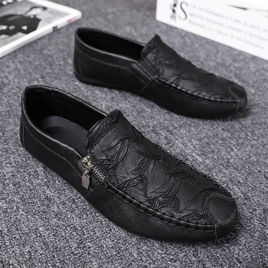 Men’s Slip-On Loafers – Leather – Moccasin Stitch – Metal Zip – Classic Fit