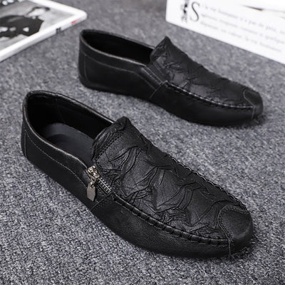 Men’s Slip-On Loafers – Leather – Moccasin Stitch – Metal Zip – Classic Fit