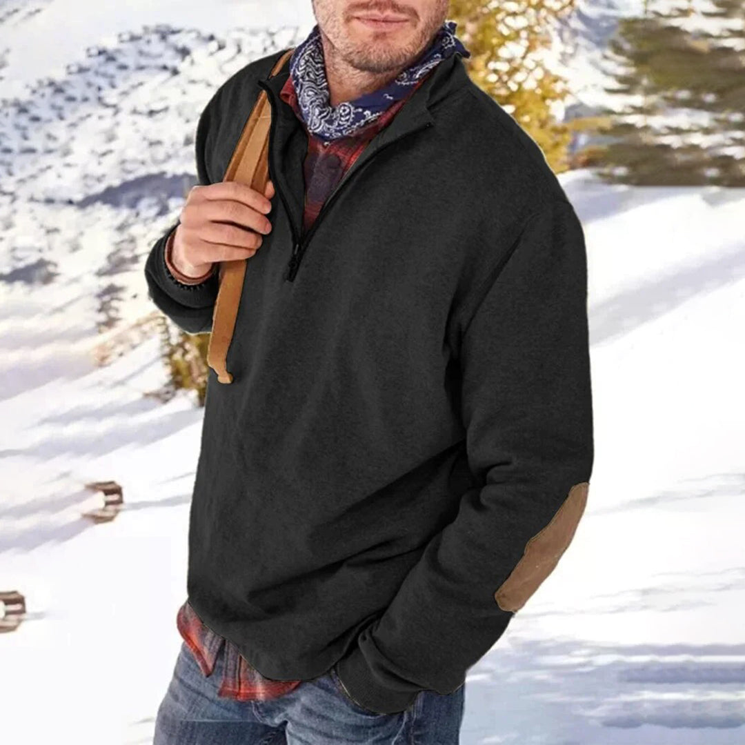 Men’s Casual Sweater – Relaxed Fit – Soft Knit – Half Zip – Elbow Patch Detail