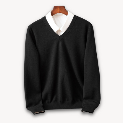 Men’s V-Neck Sweater – Slim Fit – Lightweight Cashmere – Ribbed Trim – Versatile Style