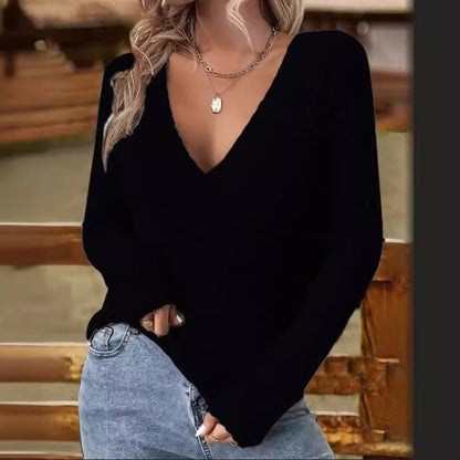 Women's long sleeve v-neck wrap sweater