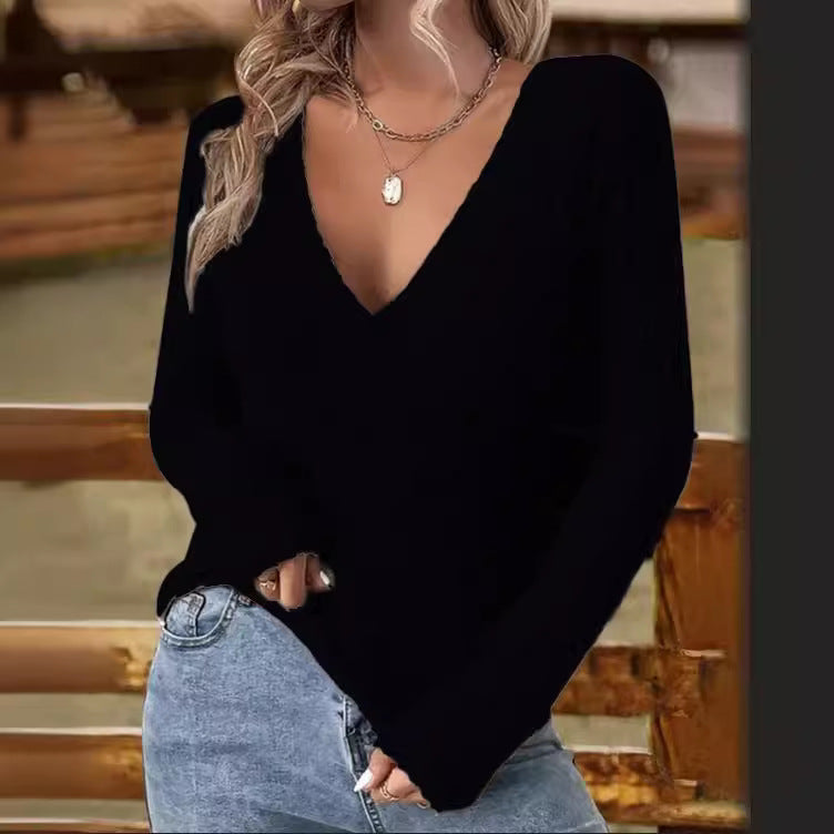 Women's Ribbed Wrap Sweater - V-Neck Crisscross Design - Long Sleeve Form-Fitting Knit