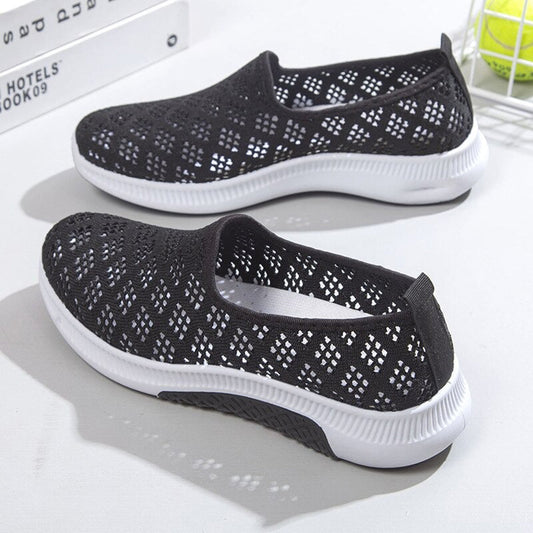 Women's Slip-On Shoes - Breathable Knit Upper - Lightweight Rubber Sole - Casual Comfort