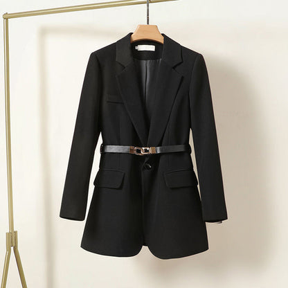 Women’s Blazer – Relaxed Fit – Belted Waist – Single Button