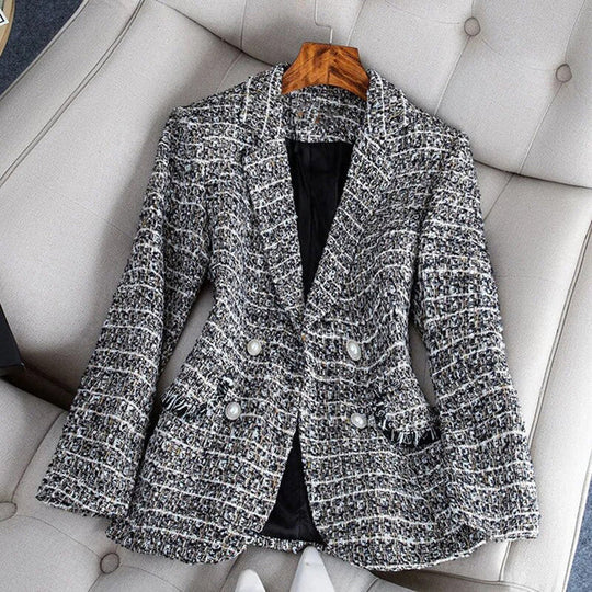 Women’s Blazer – Tailored Fit – Tweed Fabric – Double-Breasted – Notched Lapel