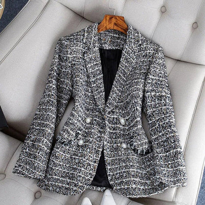 Women’s Blazer – Tailored Fit – Tweed Fabric – Double-Breasted – Notched Lapel