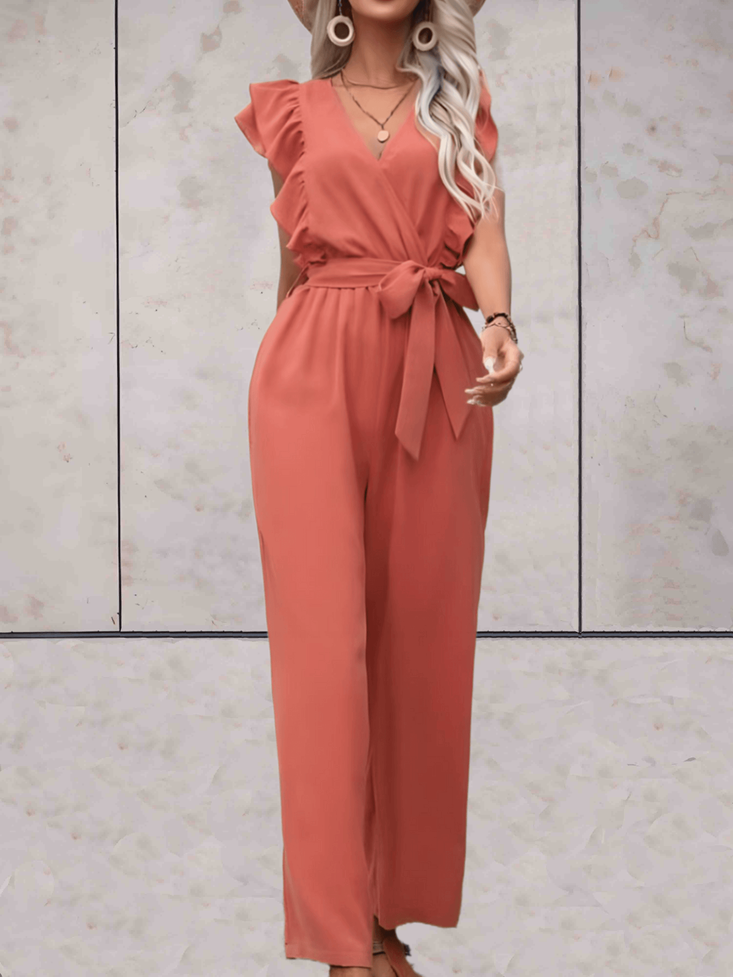 Women's trendy V-neck jumpsuit