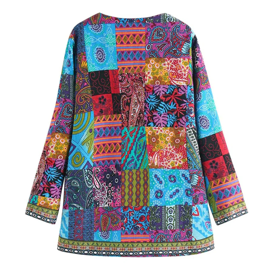 Women’s Cardigan – Soft Knit – Relaxed Fit – Open Front – Patchwork Design