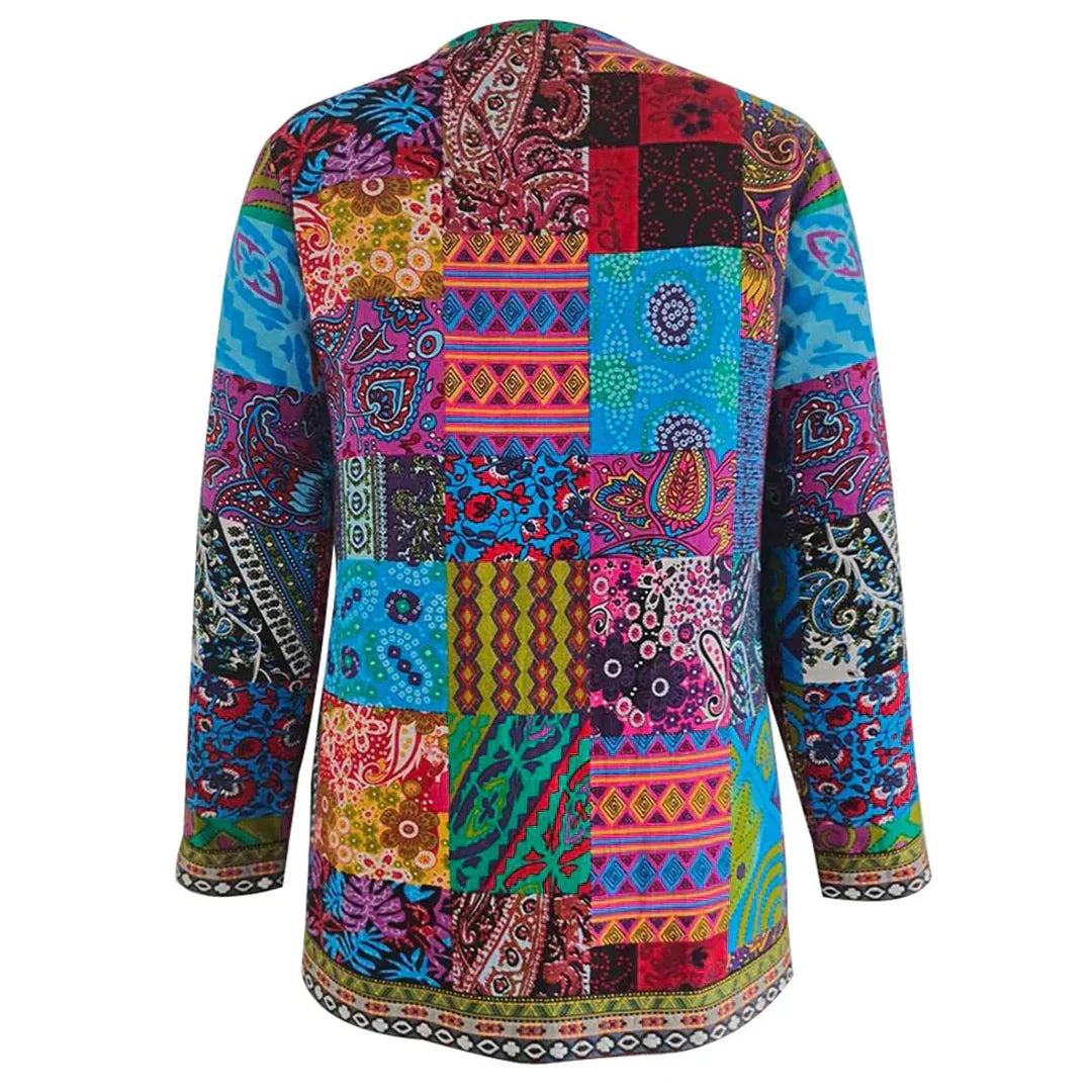 Women’s Cardigan – Soft Knit – Relaxed Fit – Open Front – Patchwork Design