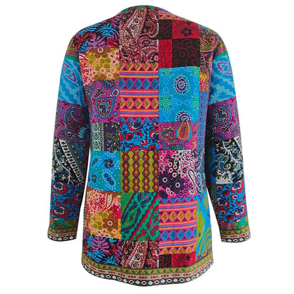 Women’s Cardigan – Soft Knit – Relaxed Fit – Open Front – Patchwork Design