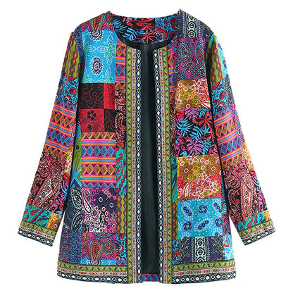 Women’s Cardigan – Soft Knit – Relaxed Fit – Open Front – Patchwork Design