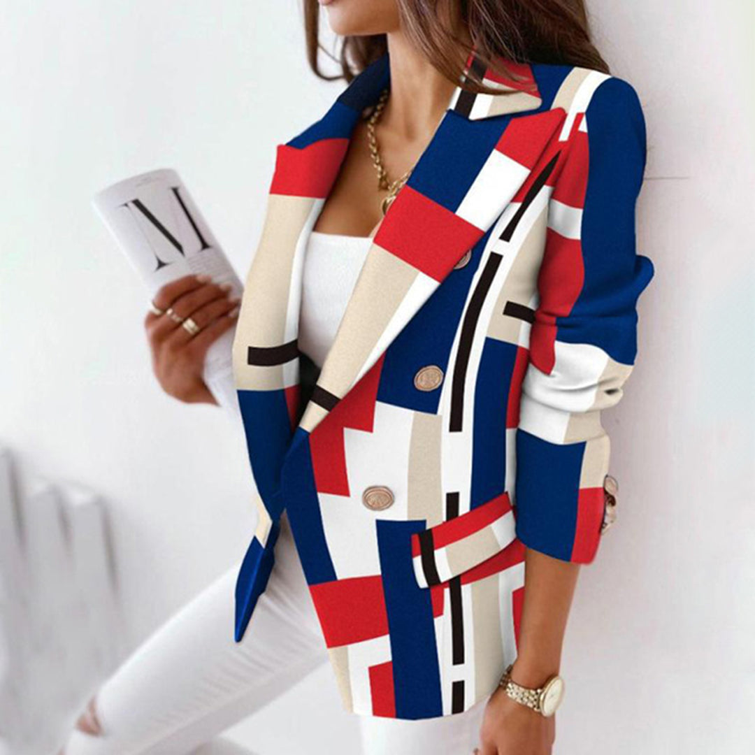 Women’s Blazer – Tailored Fit – Wool Blend – Plaid Double-Breasted – Wide Lapels