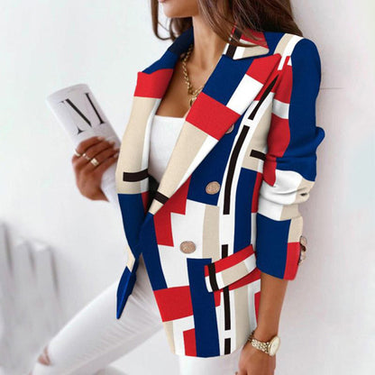 Women’s Blazer – Tailored Fit – Wool Blend – Plaid Double-Breasted – Wide Lapels