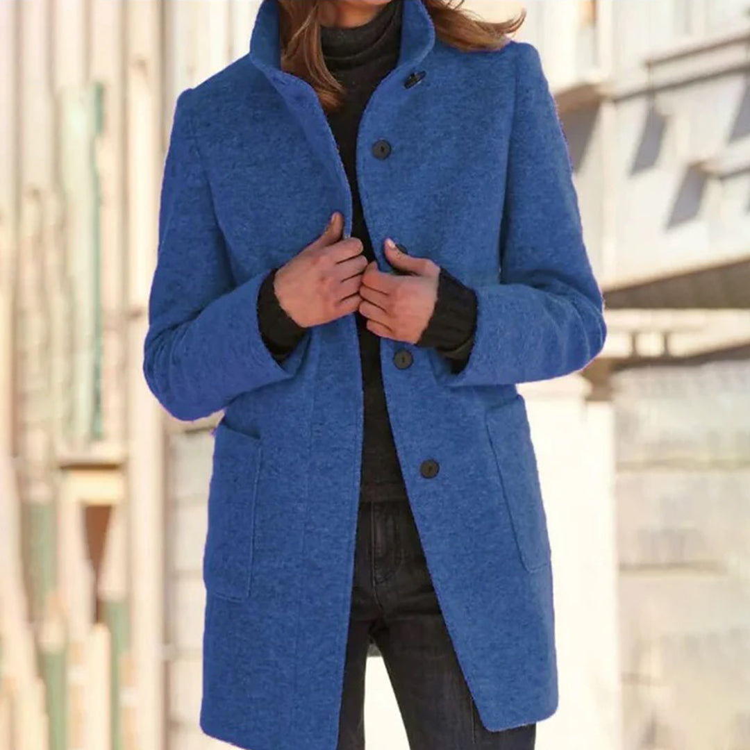 Women's long sleeve casual coat with stand collar