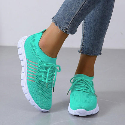 Women's Athletic Sneakers - Breathable Knit - Cushioned Sole - Lightweight Slip-On