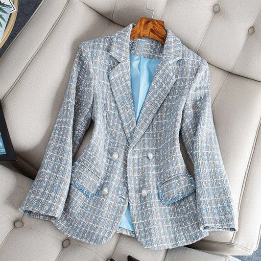 Women’s Blazer – Tailored Fit – Tweed Fabric – Double-Breasted – Notched Lapel