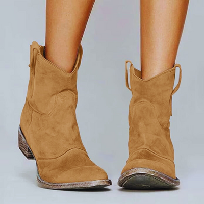 Women's Ankle Boots - Sleek Suede Finish - Comfortable Low Heel - Slip-On Design