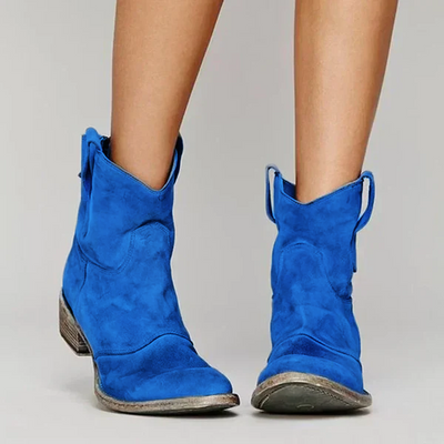 Women's Ankle Boots - Sleek Suede Finish - Comfortable Low Heel - Slip-On Design