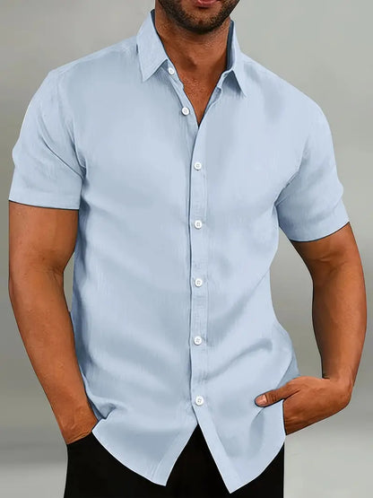 Men’s Button-Down Shirt – Tailored Fit – Short Sleeve – Natural Fibers – Smart Casual