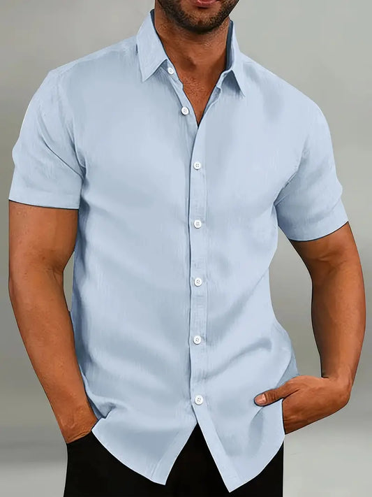 Men’s Button-Down Shirt – Tailored Fit – Short Sleeve – Natural Fibers – Smart Casual